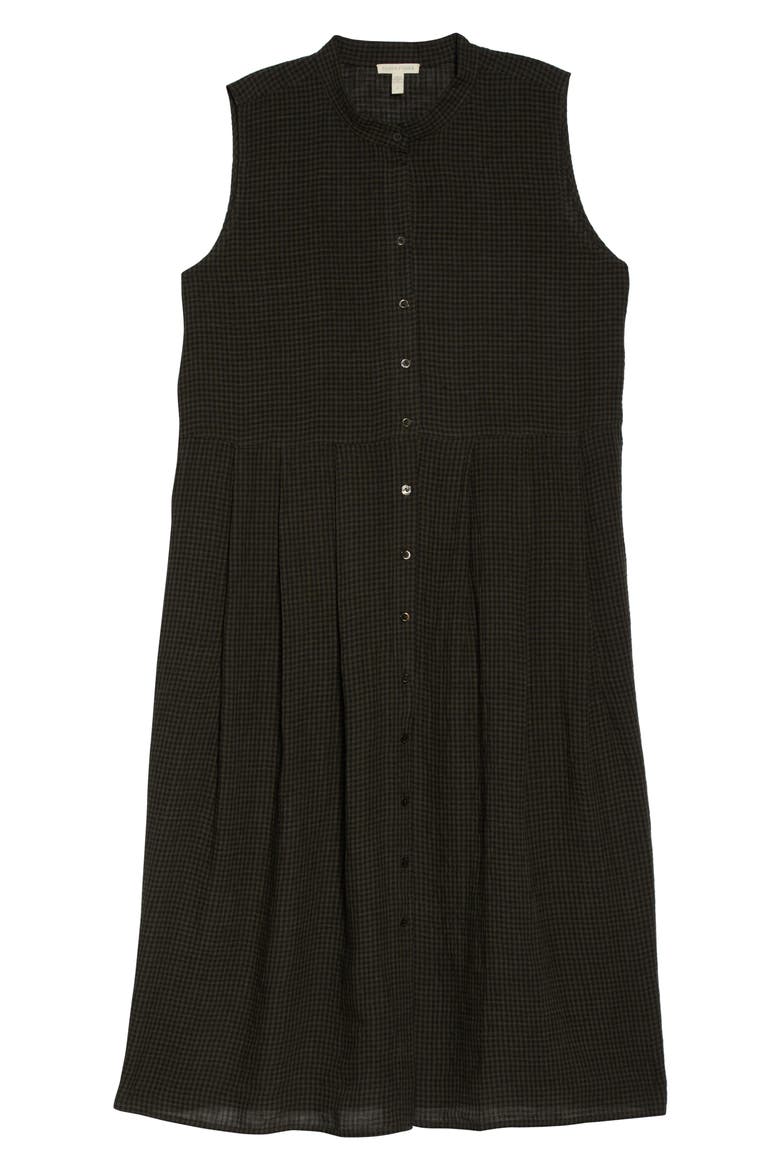 Band Collar Sleeveless Organic Linen Shirtdress, Alternate, color, SEAWEED