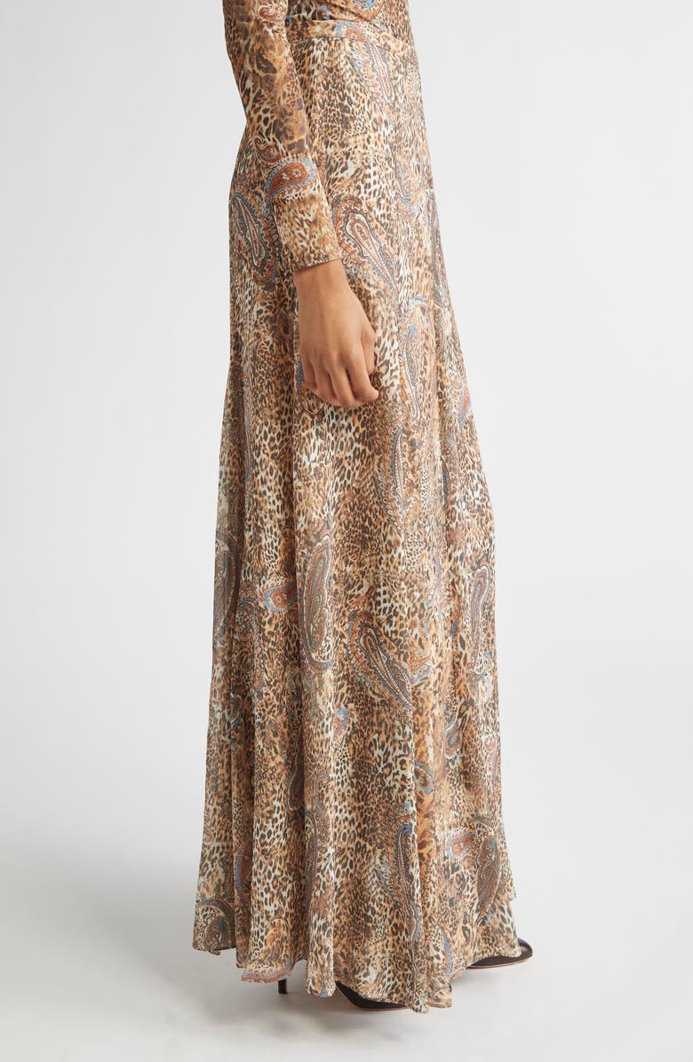 L'AGENCE Patricia Print Maxi Skirt, Alternate, color, Brown/ Blue Valencia Leopard
