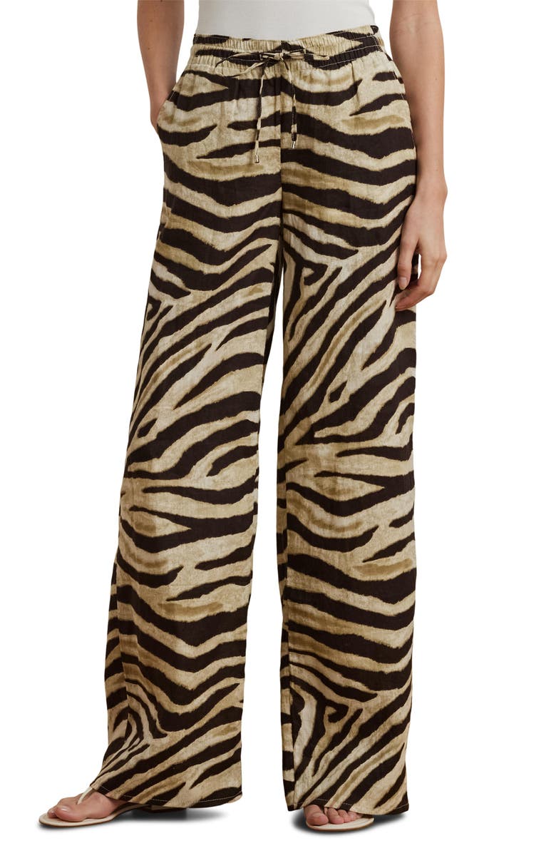 Lauren Ralph Lauren Zebra Print Linen Wide Leg Pants, Main, color, Cream/ Brown