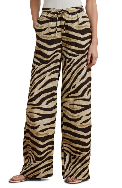 Ralph Lauren Petite Zebra-print Linen Wide-leg Pants In Brown