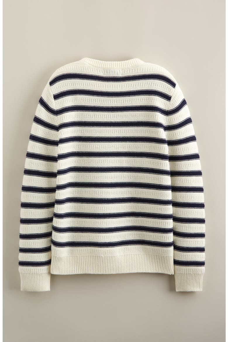 Kids' Textured Stripe Cotton Blend Crewneck Sweater, Alternate, color, NAVY PIN- IVORY TEXTURE STRIPE