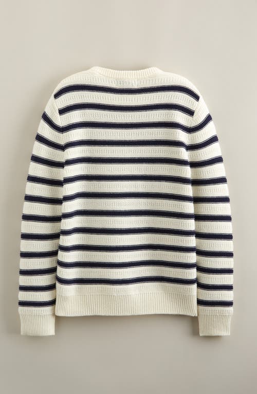 Nordstrom Kids' Textured Stripe Cotton Blend Crewneck Sweater In White