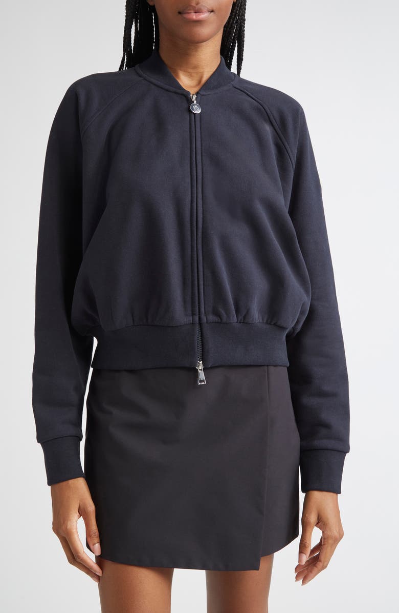 Moncler Zip Crop Cotton Cardigan, Main, color, Blue