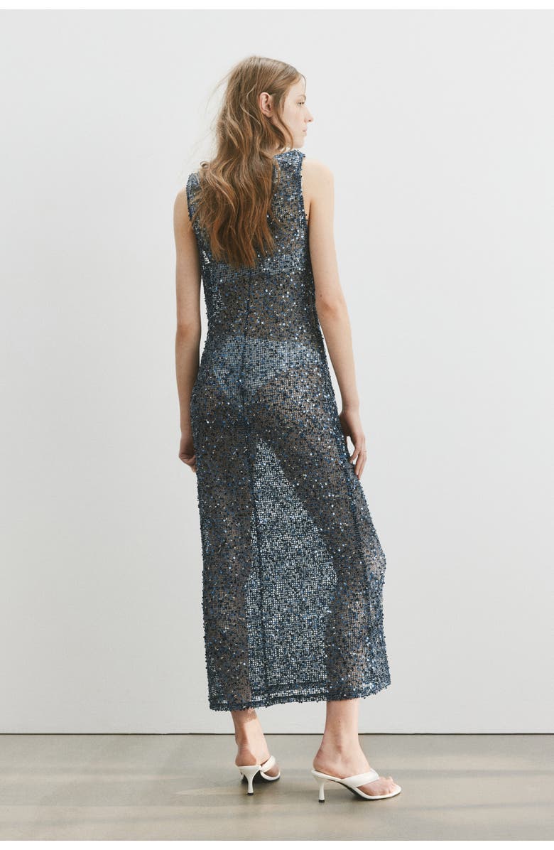 H&M Sequined Net Dress, Alternate, color, Dark Turquoise