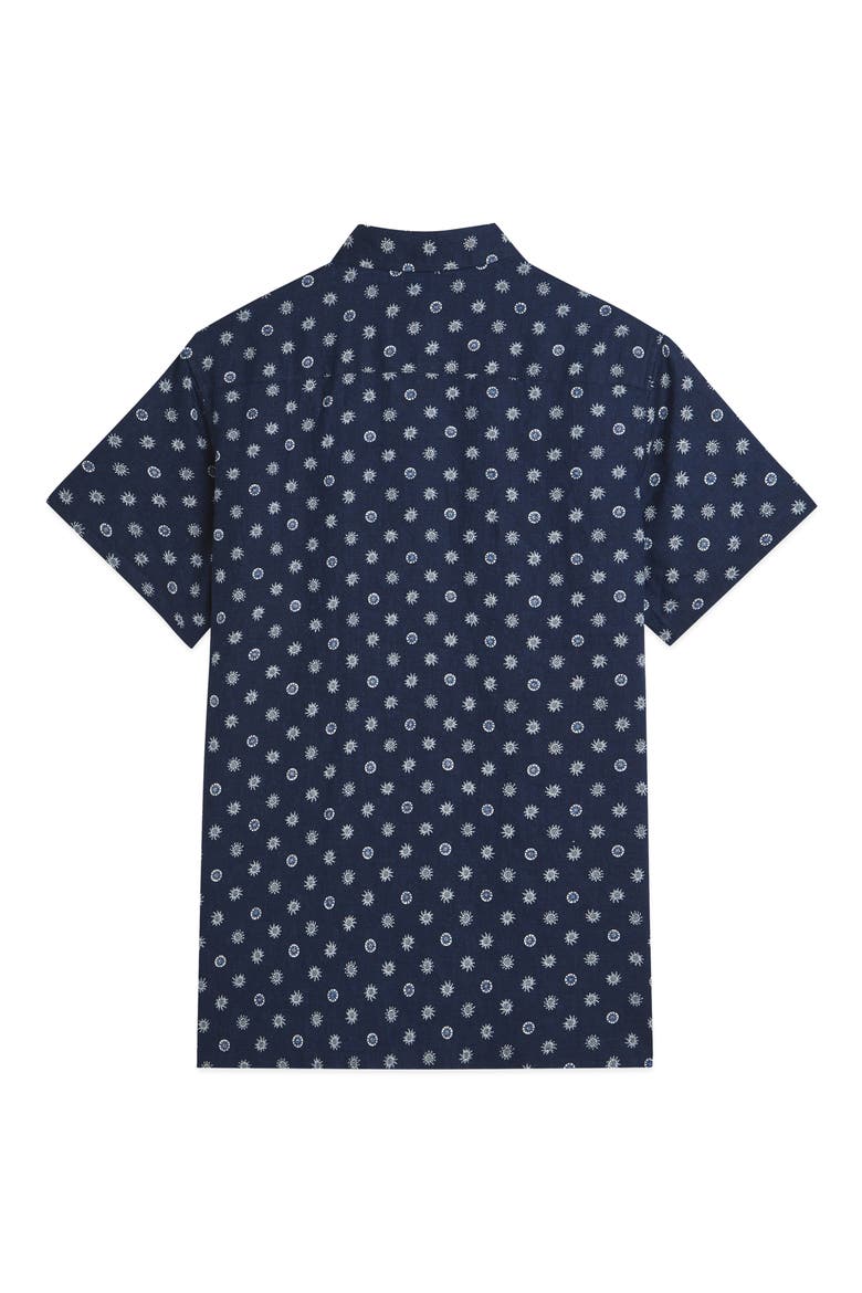 Star Flower Print Short Sleeve Linen Button-Up Shirt, Alternate, color, FOULARD DRESS BLUES