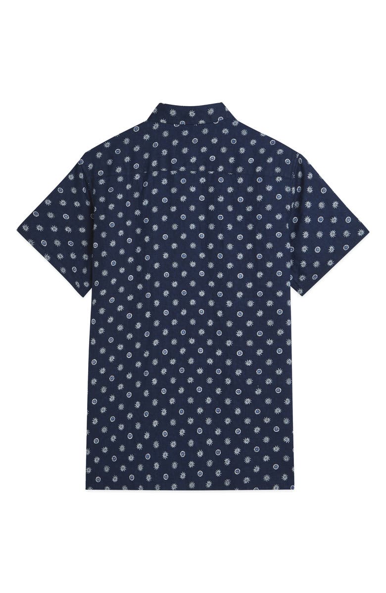 Scotch & Soda Star Flower Print Short Sleeve Linen Button-Up Shirt, Alternate, color, Foulard Dress Blues