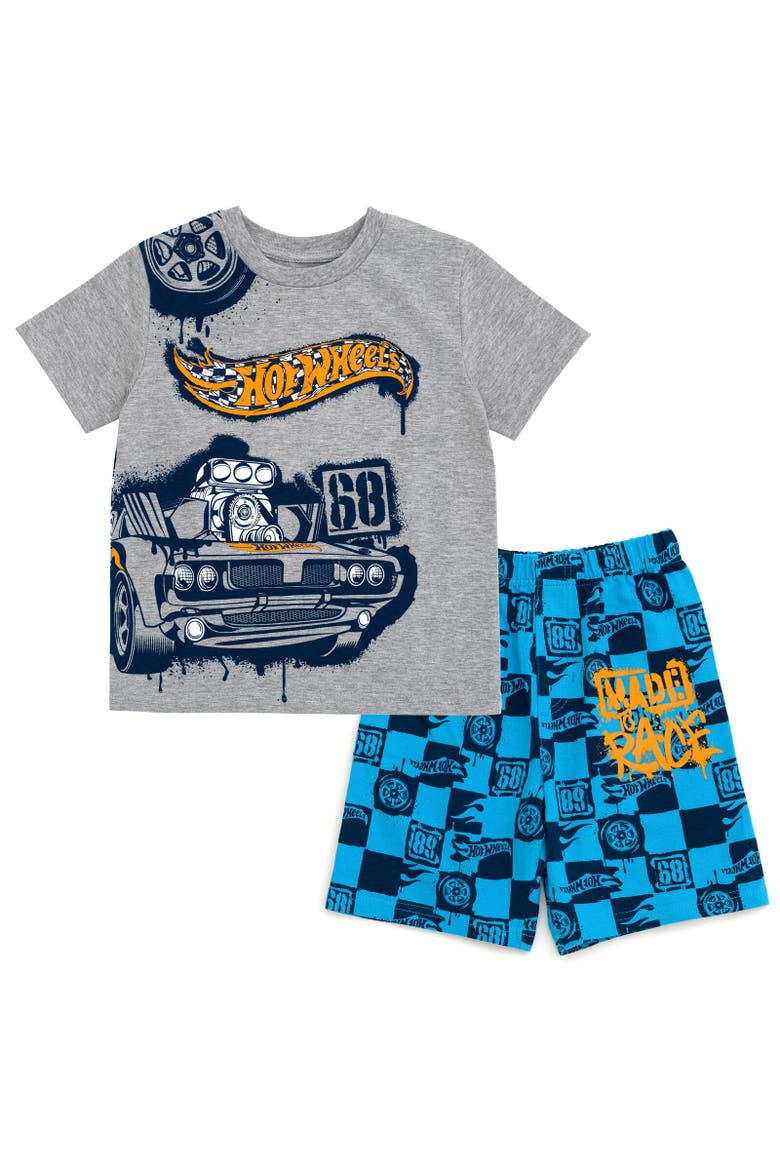 T-Shirt & Woven Shorts Set, Main, color, Gray / Blue