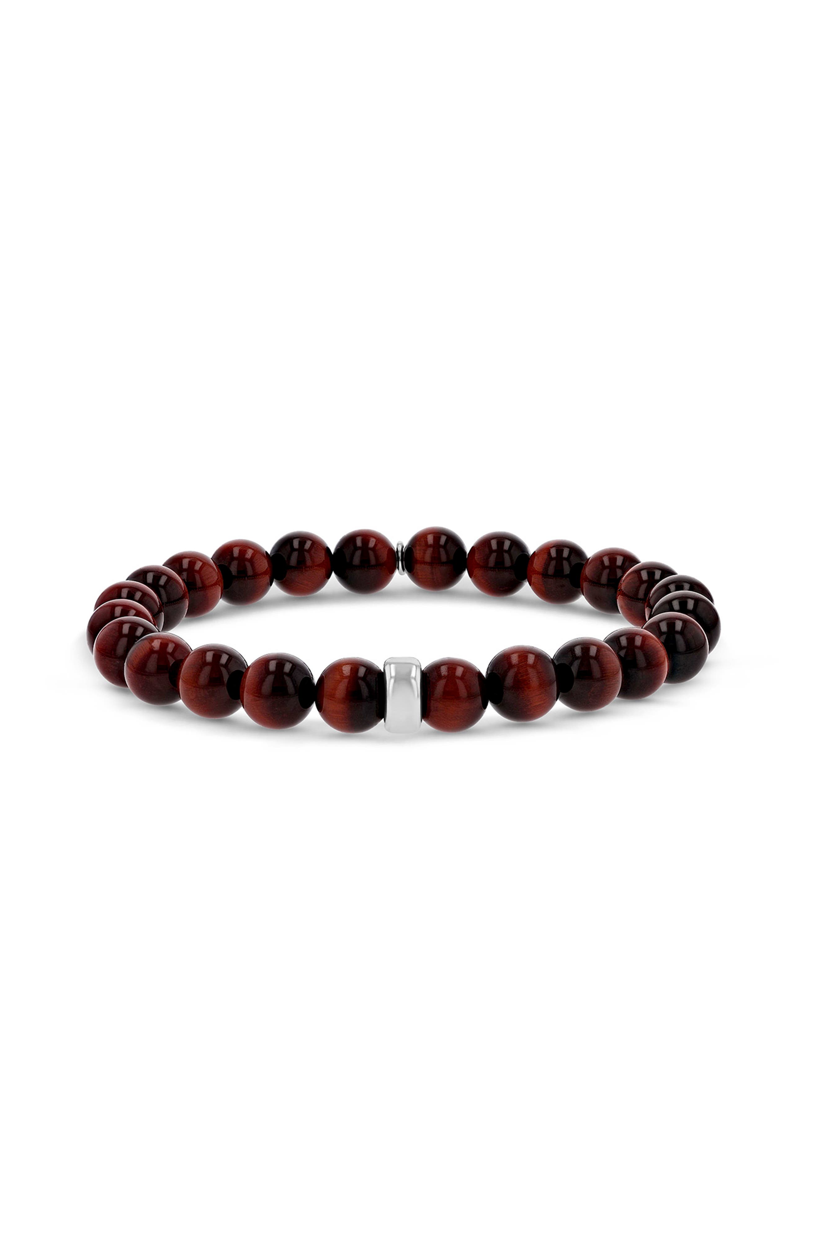 Mr Lowe by Sheryl Lowe Mr Lowe Bead Bracelet with Plain Rondelle in Red Tigers Eye /Silver 