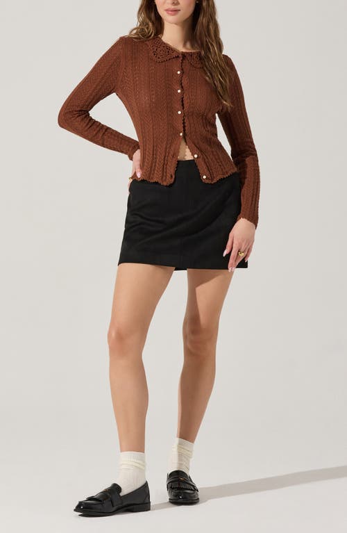 Astr The Label Ottilie Pointelle Stitch Cotton Cardigan In Brown