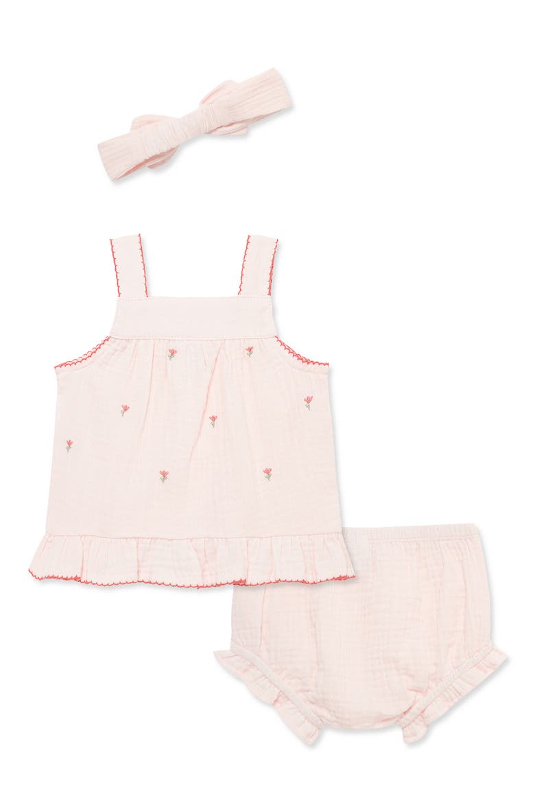 Tulip Embroidery Shirt, Shorts & Headband Set, Alternate, color, PINK