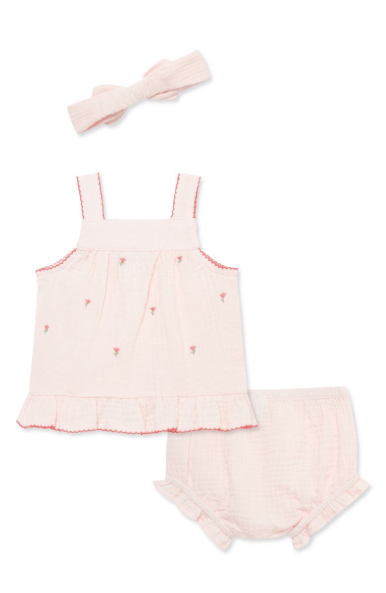 Little Me Tulip Embroidery Shirt, Shorts & Headband Set, Alternate, color, Pink