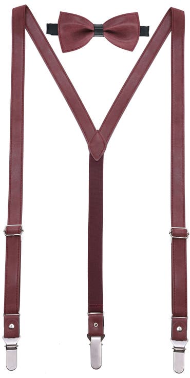 Genuine Leather Y-Back Suspenders & Bow Tie Set