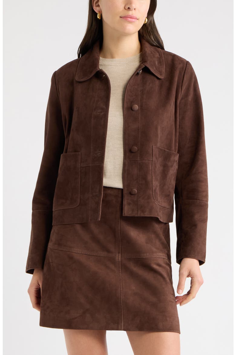 Suede Leather Jacket, Main, color, BROWN CHICORY