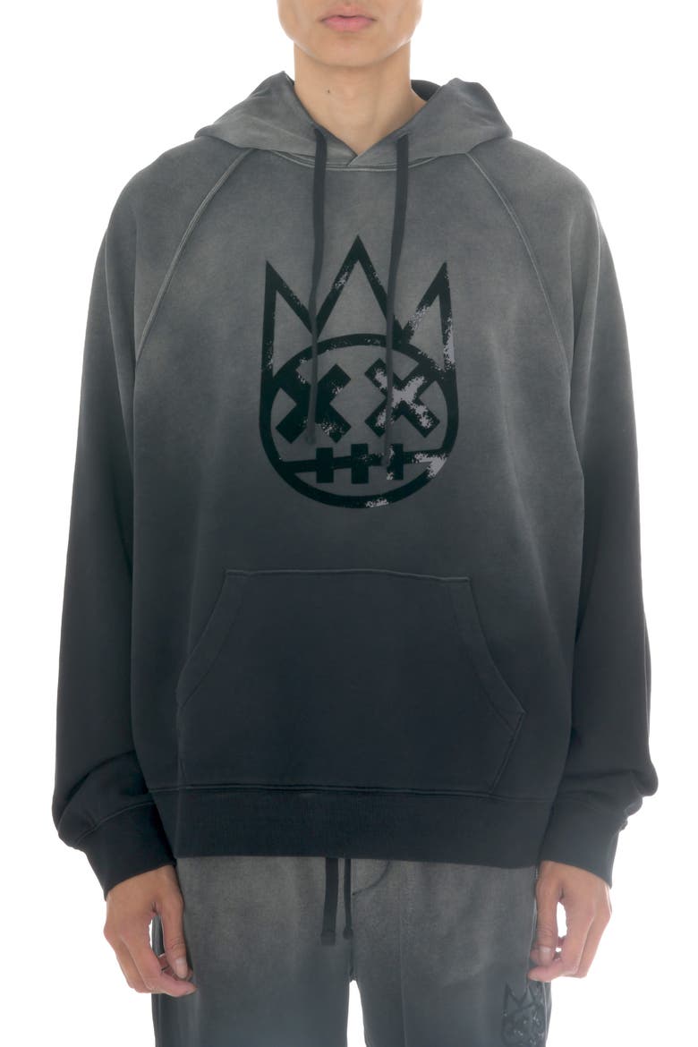 Shimuchan Flocked Logo Graphic Hoodie, Main, color, VINTAGE BLACK