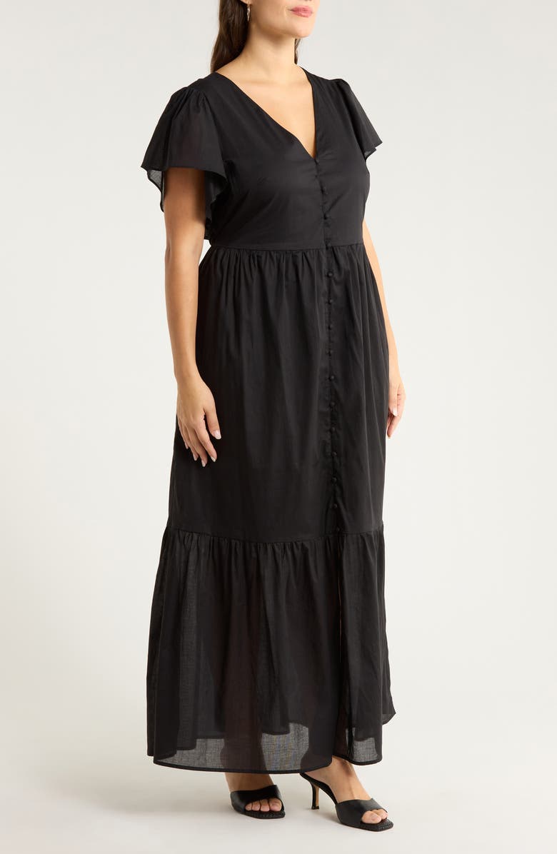 SUGARLIPS Brigid Flutter Sleeve Midi Dress, Alternate, color, Black