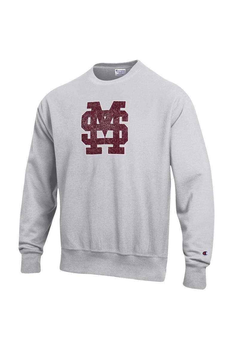 Men's Champion Heathered Gray Mississippi State Bulldogs Vault Logo Reverse Weave Pullover Sweatshirt, Alternate, color, Heather Gray