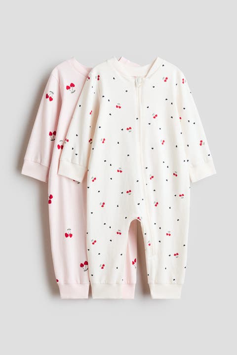 2-Pack Cotton Pajama Jumpsuits With Zipper