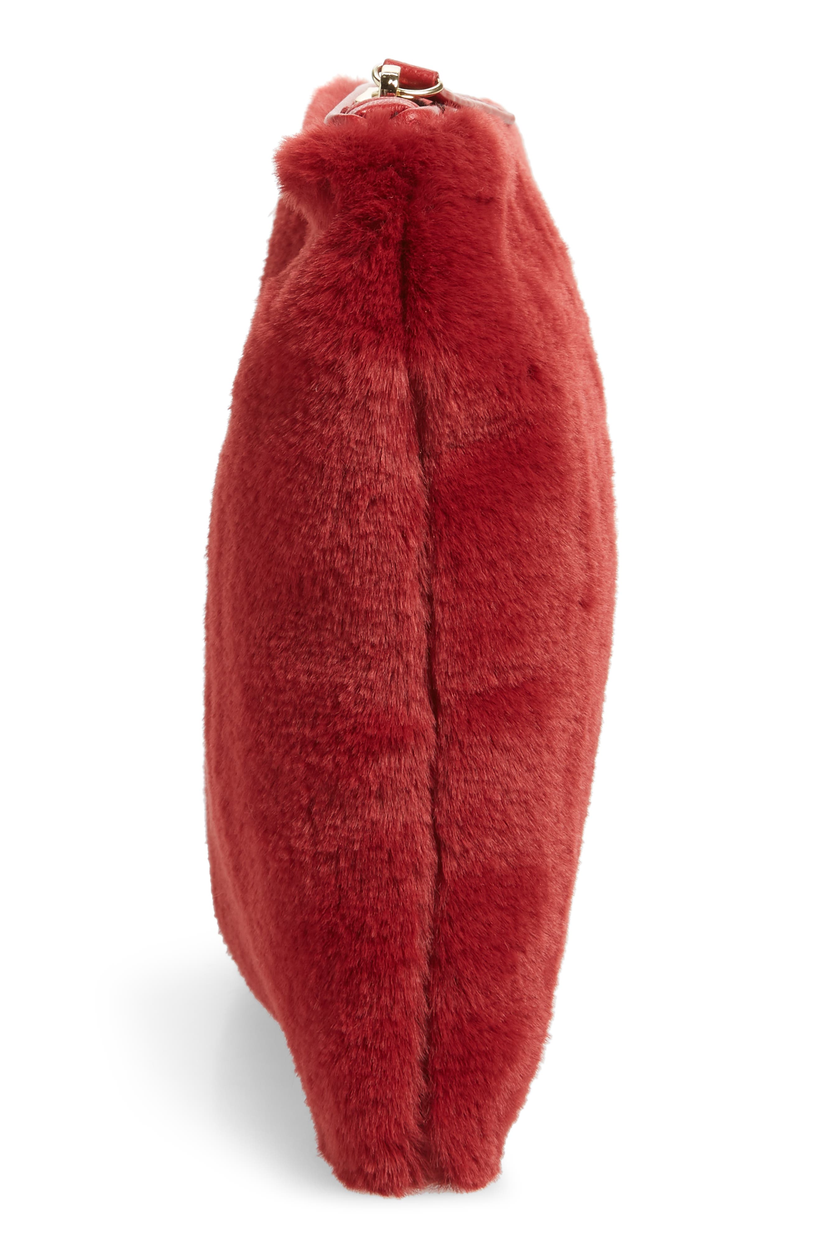 Jen Faux Fur Pouch, Alternate, color, RED HIBISCUS