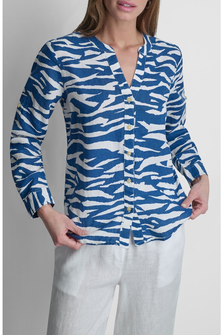 Print Linen Shirt, Alternate, color, TIDAL BREAK