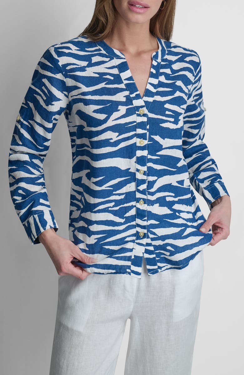 DKNY Print Linen Shirt, Alternate, color, Tidal Break