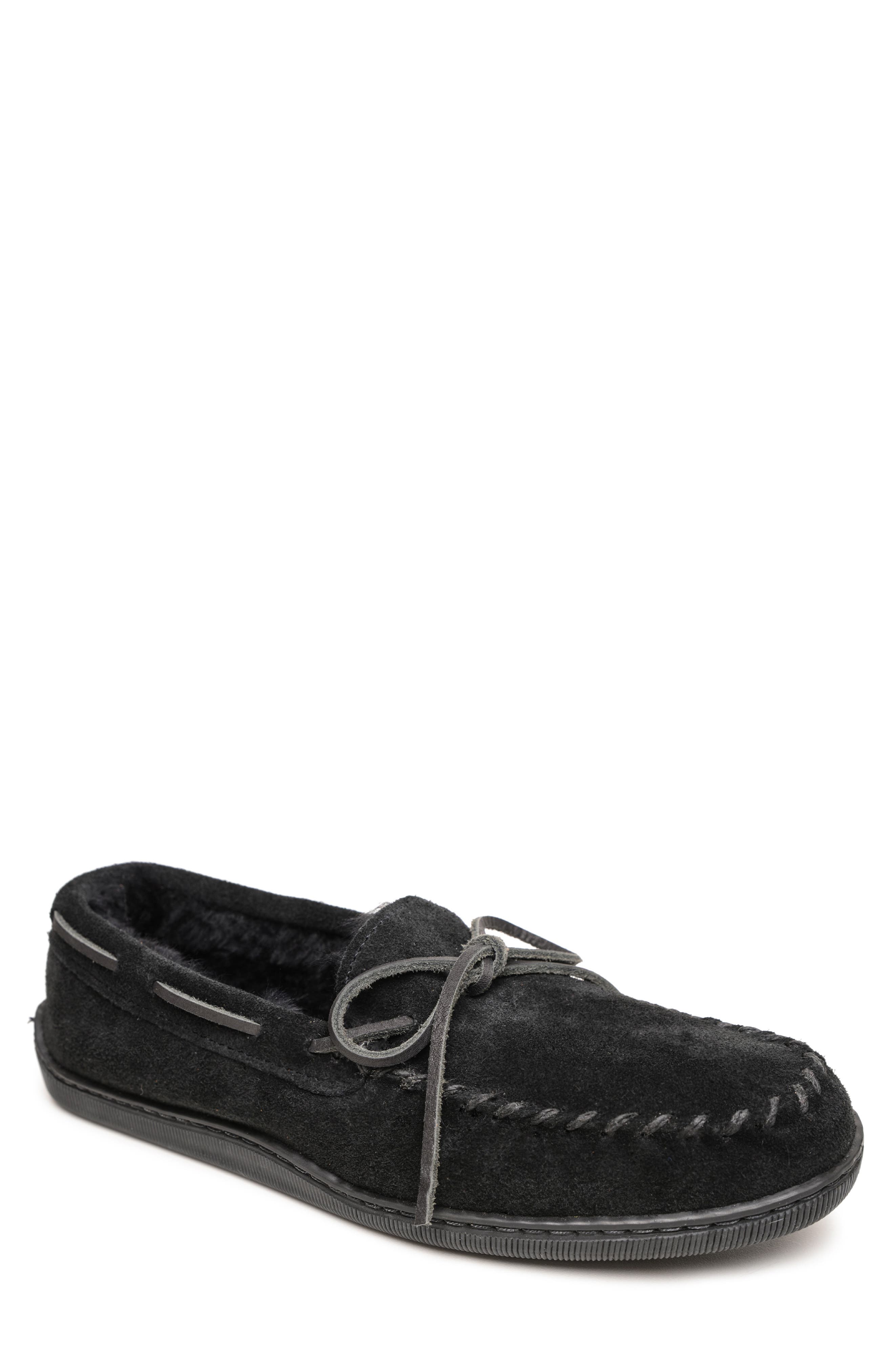 Minnetonka Genuine Shearling Loafer, Main, color, Black