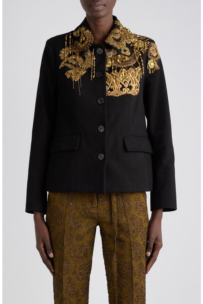 Bettsy Floral Embroidered Cotton Jacket, Main, color, BLACK