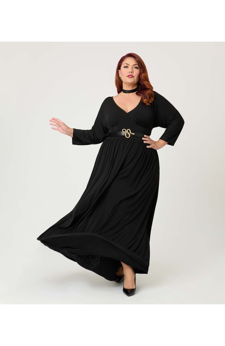 Unique Vintage Plus Size 3/4 Sleeve Batwing Maxi Dress, Main, color, Black