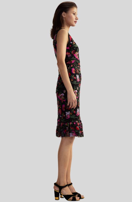 Cynthia Rowley Embroidered Sleeveless Midi Dress In Black Multi