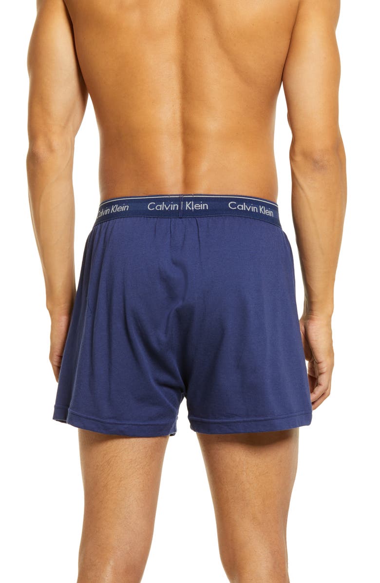 Calvin Klein 3-Pack Knit Cotton Boxers, Alternate, color, Blue Bay/ Minnow/ Medieval