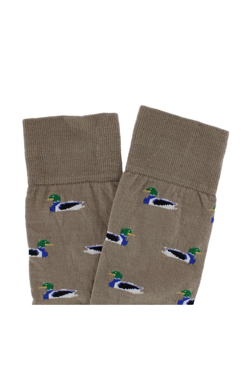 Trafalgar Good Fortune Mallard Duck Novelty Over The Calf Pima Cotton Dress Sock, Alternate, color, Taupe