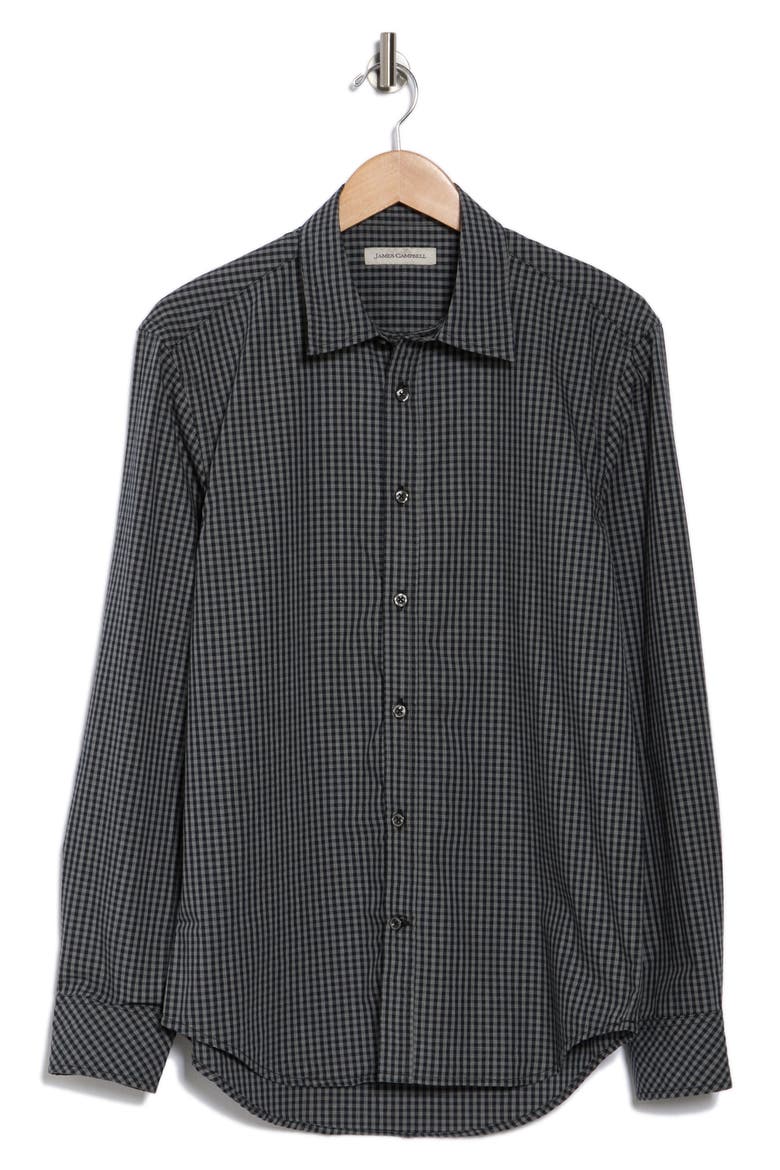York Gingham Cotton Button Up Shirt, Alternate, color, BLACK
