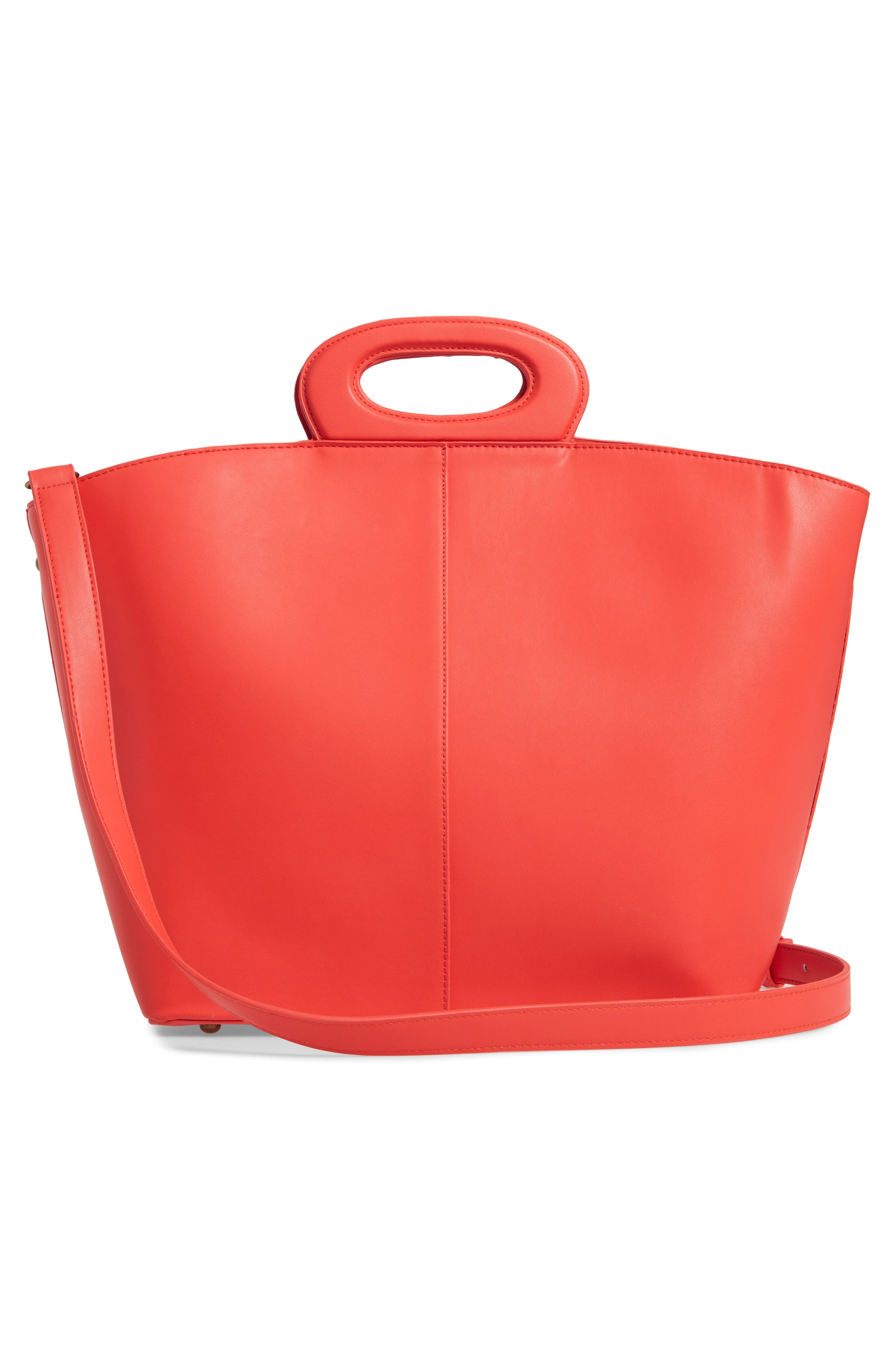 Large Faux Leather Tote, Alternate, color, RED