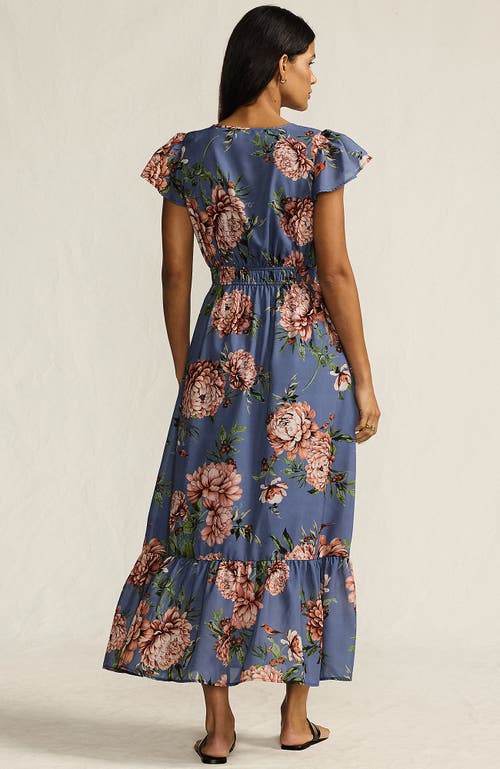 Lands' End Vneck Flutter Sleeve Maxi Dress In Blue