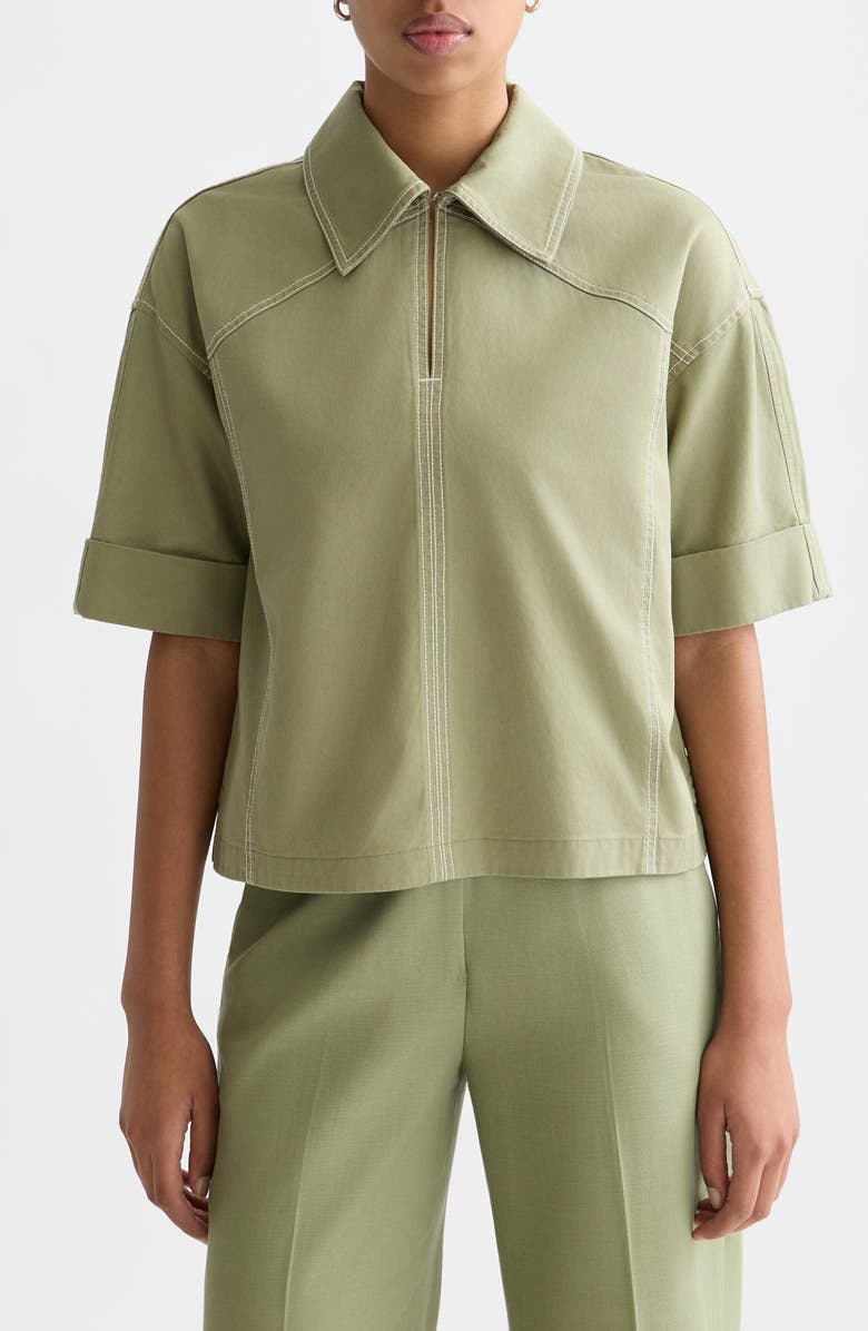 Scotch & Soda Short Sleeve Cotton Blend Utility Shirt, Main, color, Oil Green