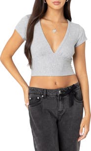 EDIKTED Deep V Crop T-Shirt