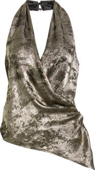 Mistress Rocks Drape Metallic Halter Top