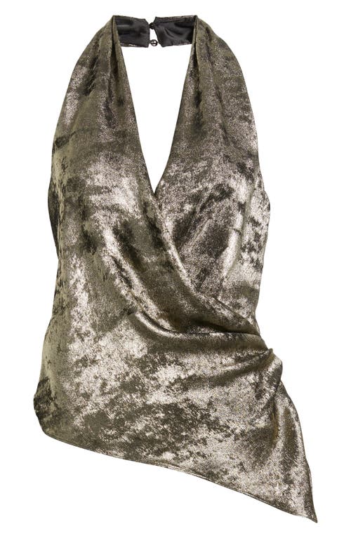 Mistress Rocks Drape Metallic Halter Top In Gold