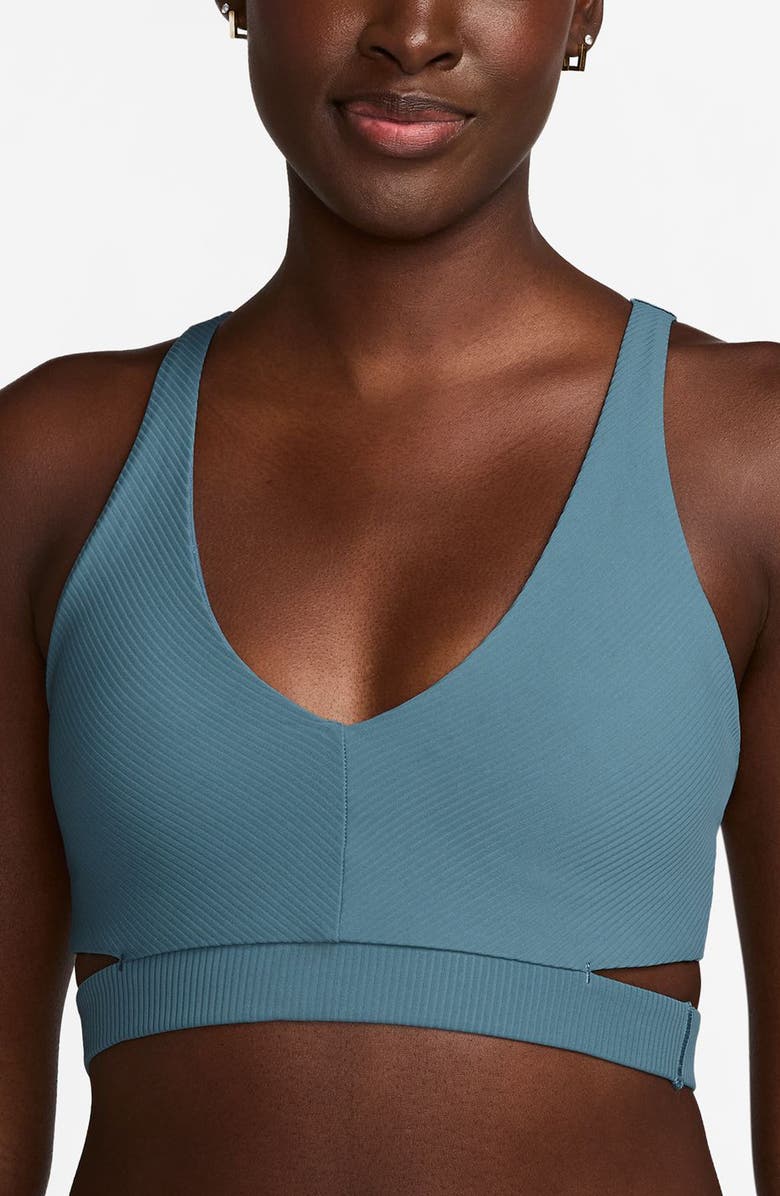 Nike Zenvy Rib Light-Support Padded Sports Bra, Main, color, 006 Smk Bl/White