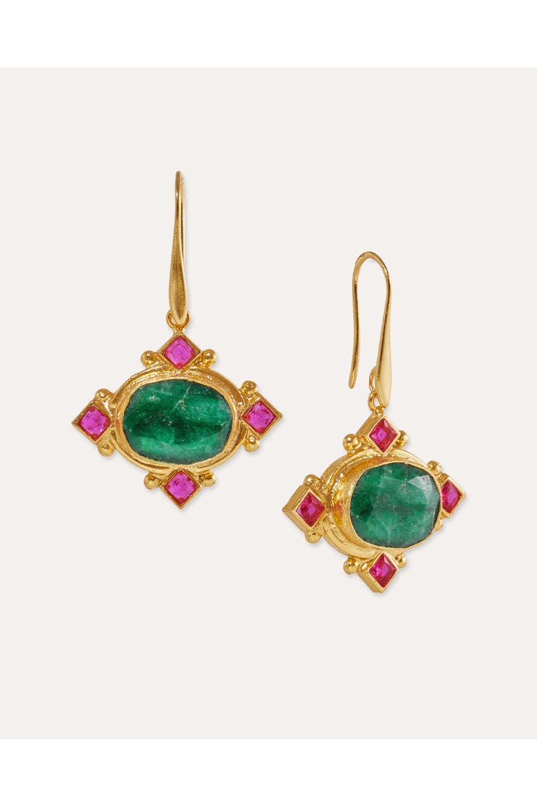 Raina Emerald And Pink Crystal Drop Earrings, Main, color, Gold