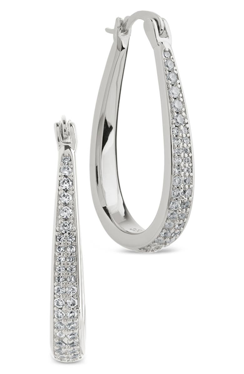 Sterling Forever Cheryl Pavé Cubic Zirconia Teardrop Hoop Earrings, Main, color, Silver