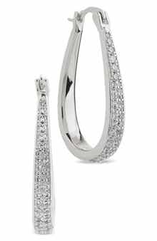 Sterling Forever Cheryl Pavé Cubic Zirconia Teardrop Hoop Earrings