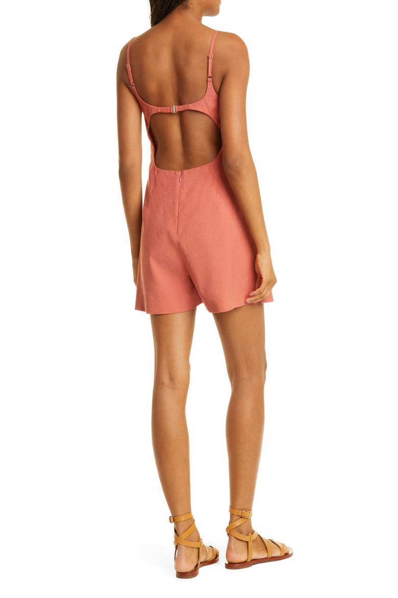 Stretch Linen Blend Skirted Romper, Alternate, color, CARNELIAN