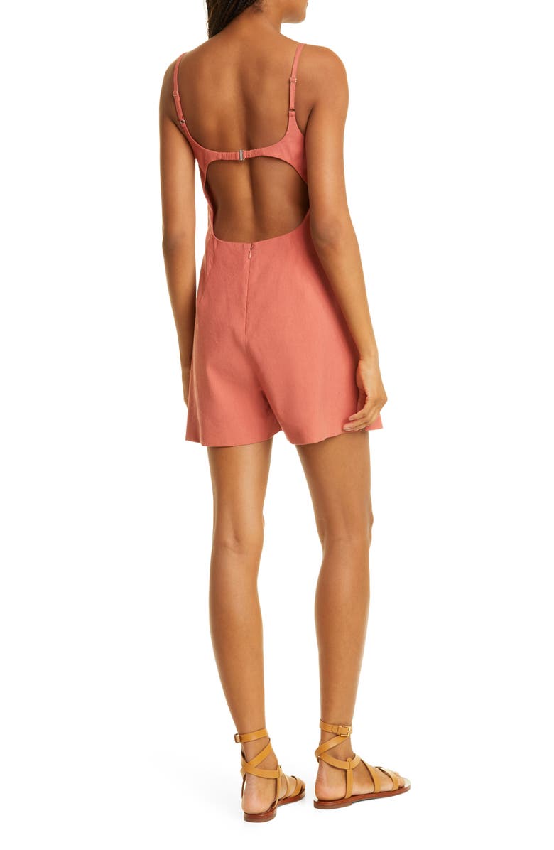 Rebecca Taylor Stretch Linen Blend Skirted Romper, Alternate, color, Carnelian