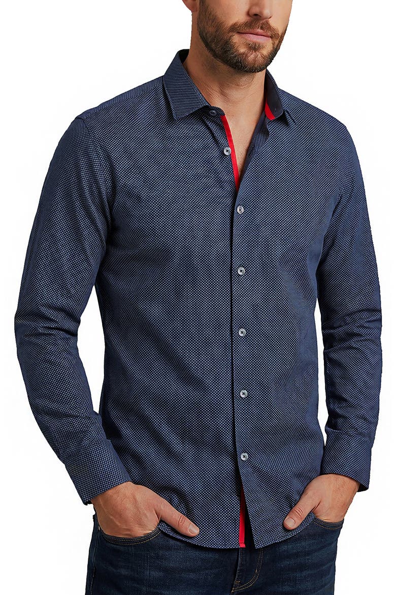 Long Sleeve Cotton Button Up Shirt, Main, color, BLUE/ NAVY PATTERN
