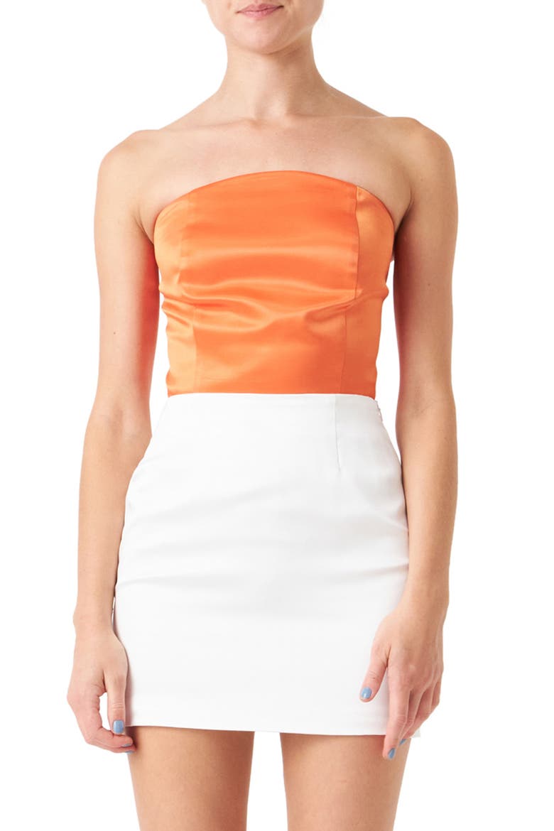 Strapless Satin Crop Top, Main, color, ORANGE