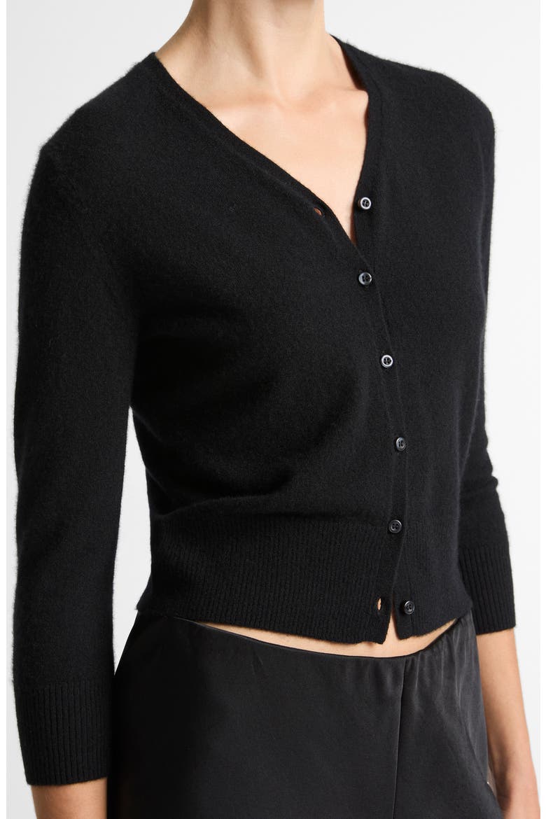Elbow Sleeve V-Neck Cashmere & Silk Cardigan, Alternate, color, BLACK