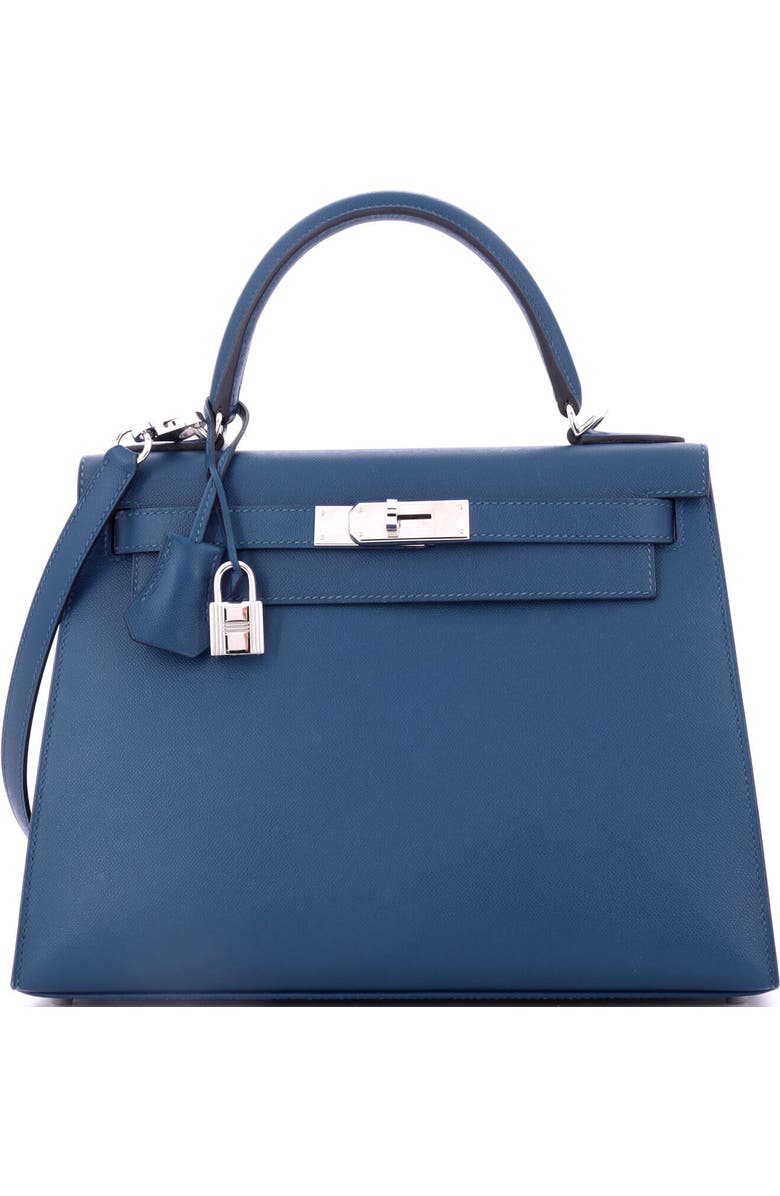 Pre-Owned Hermes Kelly Handbag Blue Madame with Palladium Hardware 28, Main, color, Deep Blue