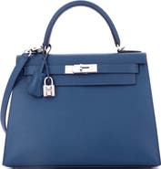 Pre-Owned Hermes Kelly Handbag Blue Madame with Palladium Hardware 28