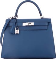 Pre-Owned Hermes Kelly Handbag Blue Madame with Palladium Hardware 28