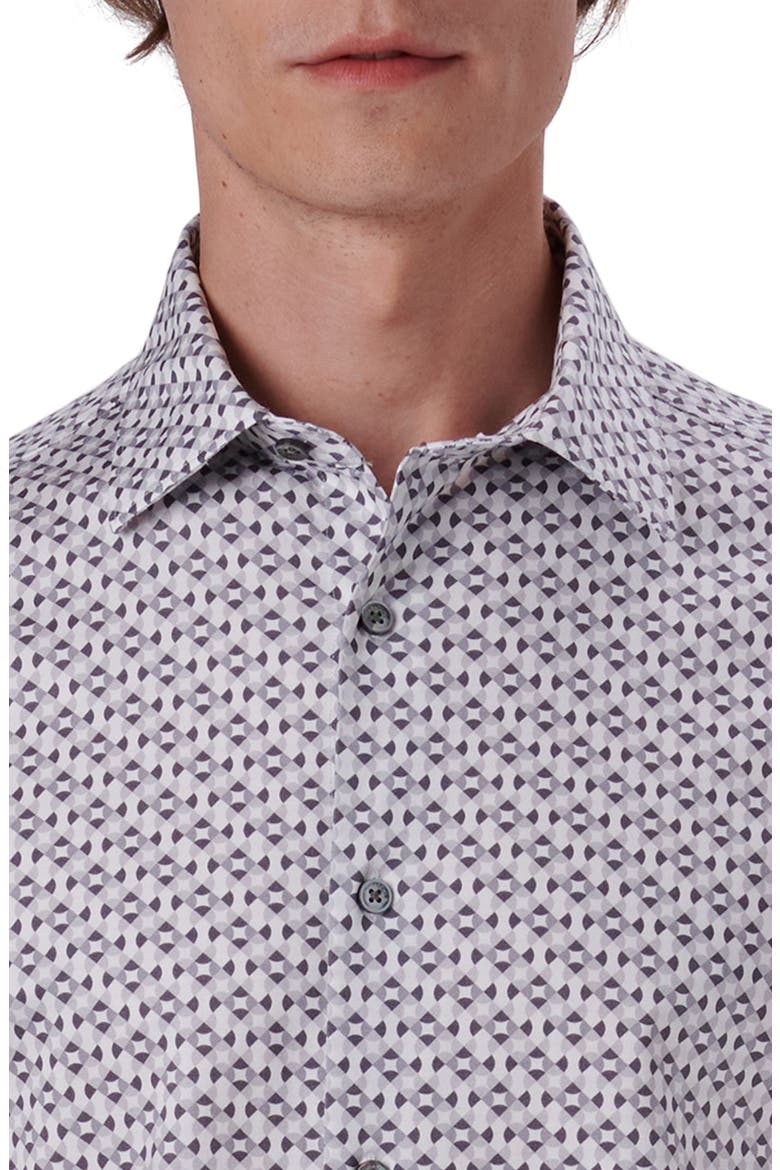 Miles OoohCotton® Geo Print Short Sleeve Button-Up Shirt, Alternate, color, CEMENT
